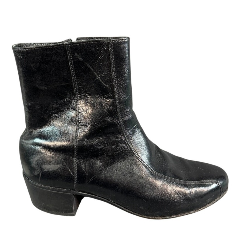 Florsheim Mens Black Leather Side Zip Square Toe Ankle Boots Block Heel 9.5 EEE